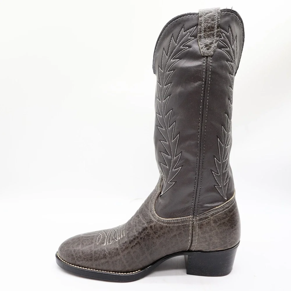 Acme 80s Western Boots Youth 3.5 D Grey Elephant Print Leather NIB 2395 Vintage